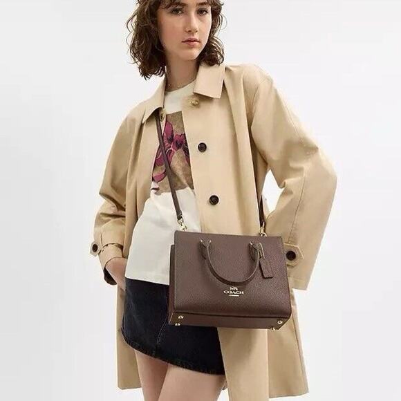 NWT Coach Maggie Small Tote Bag Blocked Signature Canvas CY668 Gold/Dark Stone - Picture 6 of 10